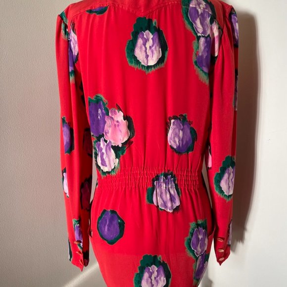 UNGARO PARELLELE PARIS Rose Red Tulip Floral Print Unstructured Blazer, Size 4 - Picture 3 of 11